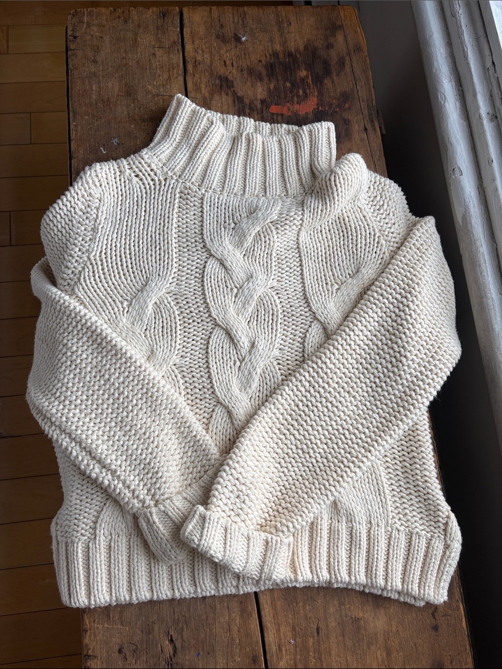 Cream Cable Knit Turtleneck Sweater